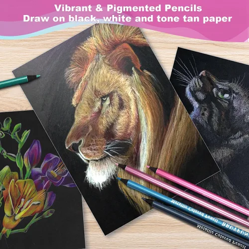 Miniatura 6 de ofone Lápices de colores metálicos, juego de 12 lápices de dibujo profesionales para libros de colorear para adultos, suministros de arte