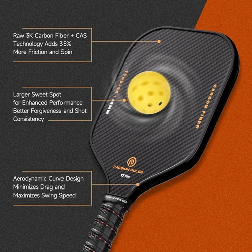 Miniatura 8 de V7 Pro Pala de Pickleball – Palas de Pickleball de Fibra de Carbono Cruda 3K con Núcleo de Polipropileno de 16mm, Mango 3D PulseGrip – Raquetillas