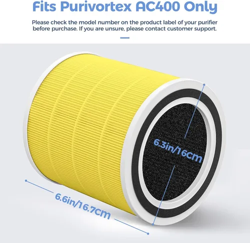 Miniatura 2 de Purivortex AC400 Purificadores de aire para el cuidado de mascotas Filtro de repuesto HEPA, filtro 3 en 1, amarillo Filtro para el cuidado