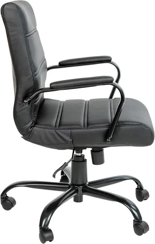 Miniatura 6 de Flash Furniture Whitney Silla de escritorio giratoria de LeatherSoft con respaldo medio y asiento acolchado y reposabrazos acolchados, silla de Negro