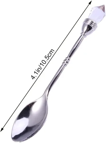 Miniatura 5 de Kichvoe Cuchara de café retro estilo corte europeo de 4.13 pulgadas, mini cuchara agitadora con cabeza de diamante incrustada para postre de café