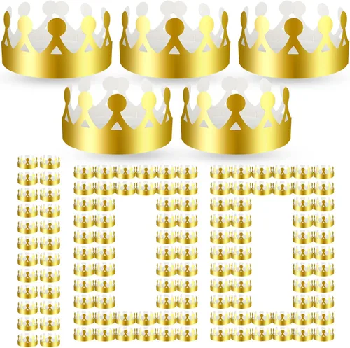 Miniatura 13 de Crtiin 100 piezas de coronas de papel doradas para fiesta de cumpleaños a granel para adultos, estudiantes de aula, suministros de sombrero, regalos