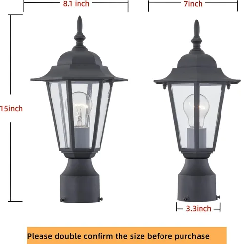 Miniatura 2 de WISBEAM Luz de poste para exteriores, linterna de poste, base E26 de 60 W máximo, carcasa de aluminio más vidrio, clasificación de ubicación húmeda
