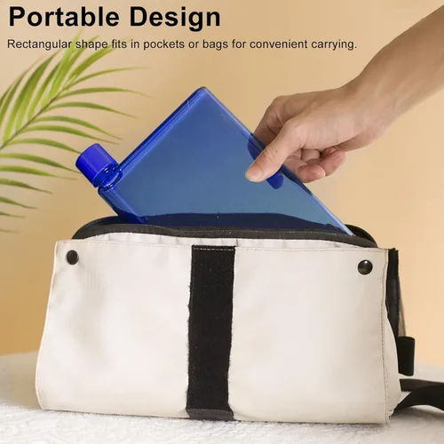 Miniatura 5 de Botella de agua plana y reutilizable de 14.2 fl oz portátil, cabe en el bolsillo y la esquina aleatoria. Taza portátil para la escuela, deportes