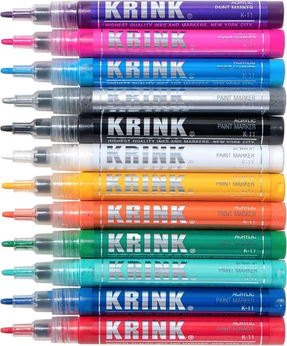 Krink K-11 Juego de 12 marcadores de pintura – Marcadores de pintura acrílica de arte fino vibrante y opaco – Marcadores artísticos para superficies
