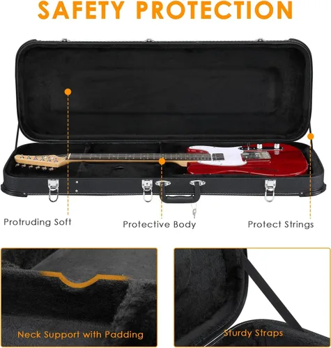 Miniatura 5 de Ktaxon Funda dura para guitarra eléctrica, rectangular de madera estándar de 39 pulgadas. Estuche protector para guitarra eléctrica con cierre