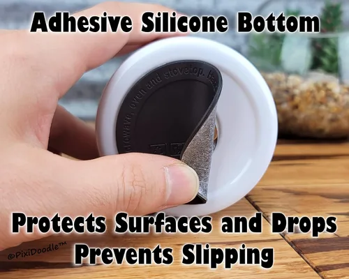 Miniatura 3 de PixiDoodle Parte inferior de silicona para vasos con instrucciones de cuidado, parte inferior protectora de goma antideslizante con adhesivo