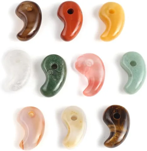 Colgante de piedra natural, cuarzo rosa, unakita, forma de coma para hacer joyas, accesorios de bricolaje, para collares (colores mezclados),