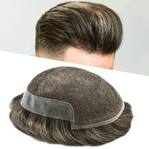 Miniatura 13 de Tupé para hombre, cabello humano real, suave encaje suizo frontal, tupé para hombres, sistema de cabello, extensiones capilar para hombre