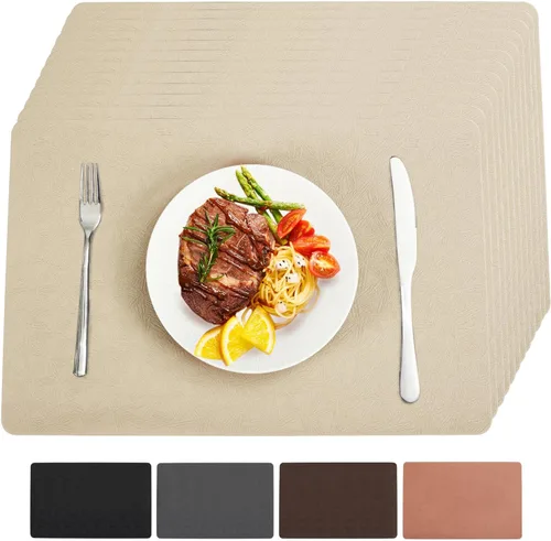 Miniatura 22 de Juego de 6 manteles individuales de vinilo, resistentes al calor, fáciles de limpiar, antideslizantes, para mesa de comedor, piel sintética, Negro