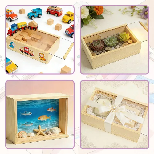 Miniatura 5 de YCOSAN 2 cajas de madera sin terminar, 7.9 x 5.9 x 2.7 pulgadas, cajas rectangulares grandes de madera con tapa para suministros de regalo de fiesta