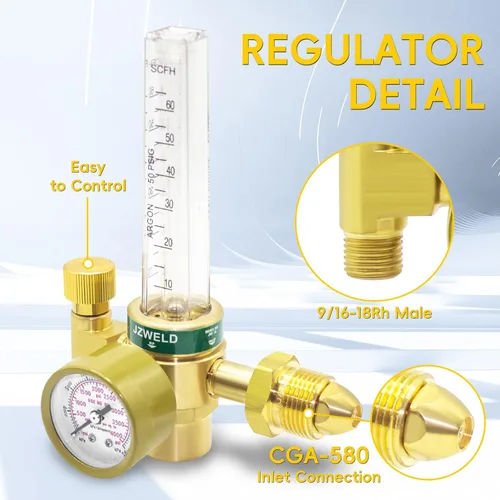 Miniatura 3 de Medidor de gas regulador de CO2 de argón para soldadura Mig Tig con manguera de soldadura de gas de 6.6 pies, medidor de flujo Mig Tig de argón/CO2