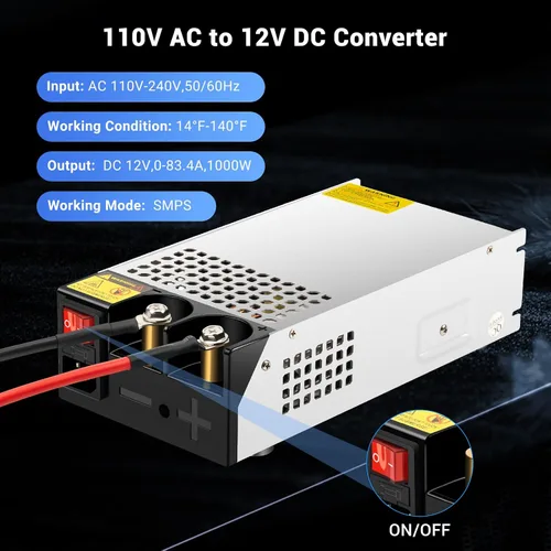 Miniatura 2 de Convertidor de 1000 W, convertidor de 110 V CA a 12 V CC, fuente de alimentación, transformador de interruptor de corriente máxima de 83 A CC