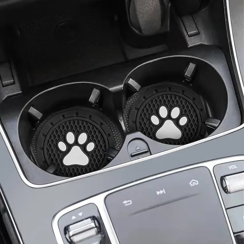 Miniatura 6 de Osilly Posavasos para Portavasos de Automóvil, Paquete de 4 Posavasos Antideslizantes de PVC con Estampado de Huellas de Pata, Tapete Universal
