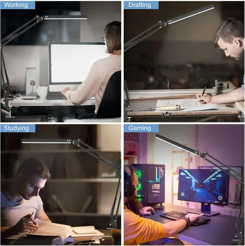 Miniatura 7 de Lámpara de escritorio LED, lámpara de escritorio ajustable con brazo oscilante con abrazadera, luz de escritorio regulable para el cuidado