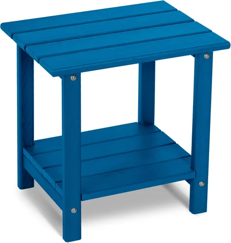 Miniatura 11 de Mesa auxiliar redonda de 2 niveles para exteriores con veta similar a la madera, mesa auxiliar Adirondack de HDPE para patio, mesa auxiliar Azul