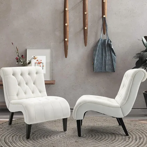 Miniatura 8 de AVAWING Juego de 2 sillas decorativas sin brazos, sillas tapizadas con botones copetudos para sala de estar con patas de madera, cómoda silla