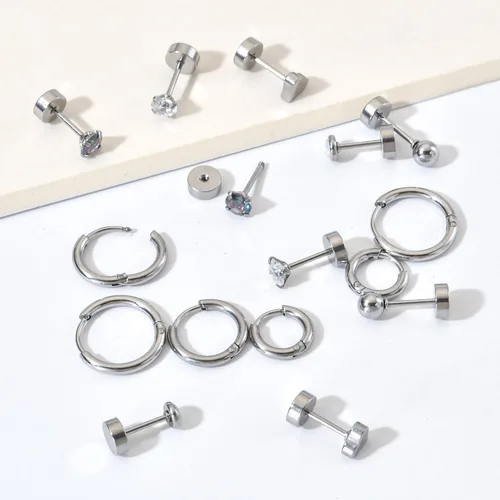 Miniatura 7 de Versátiles 8 pares de aretes de titanio para orejas sensibles, ópalo de bola de punto, circonita cúbica, calibre 20, juego de aretes de titanio puro