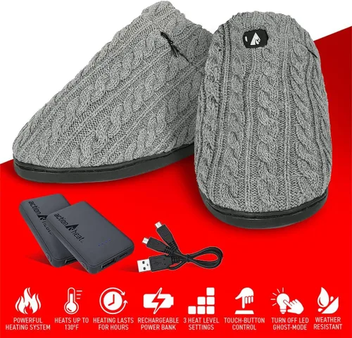 Miniatura 4 de ActionHeat Pantuflas térmicas de punto trenzado de 5 V – Zapatos de invierno recargables a batería para el hogar – Calefacción de hasta 130 °F