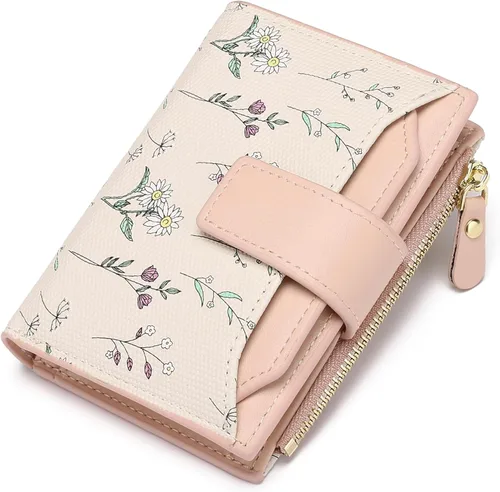 Miniatura 10 de GAEKEAO Carteras pequeñas para mujer, con bloqueo RFID, de cuero vegano, plegable, floral, compacto, tarjetero con bolsillo con cremallera, ventana
