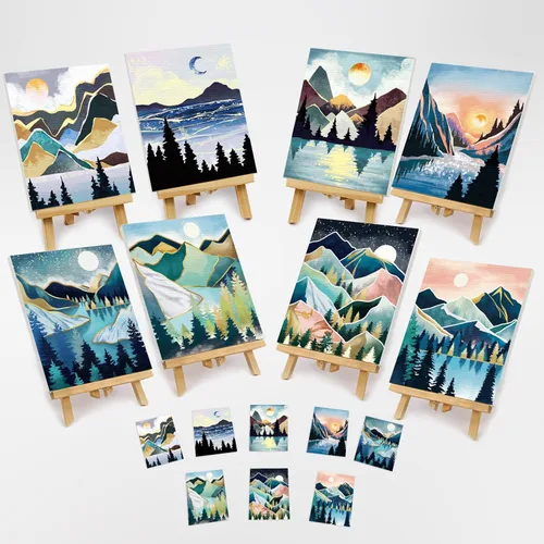 Miniatura 2 de Paquete de 8 lienzos predibujados para pintar para adultos y niños, kit de suministros para fiesta de pintar y sorber, juego de pintura