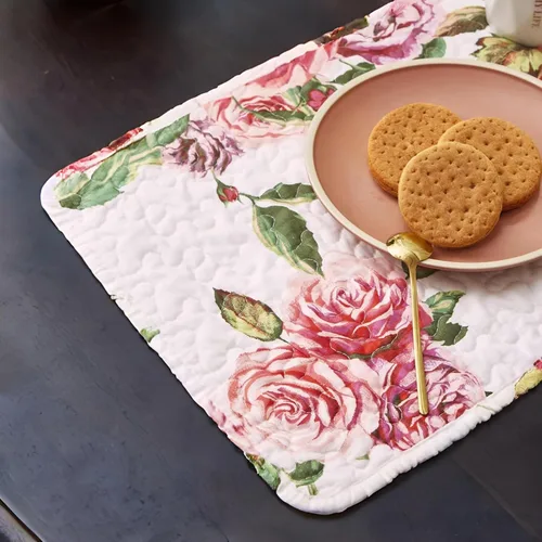 Miniatura 9 de DaDa Bedding - Juego de 4 manteles individuales para mesa de comedor, diseño de rosas románticas, de algodón, acolchado, para jardín, casa de campo