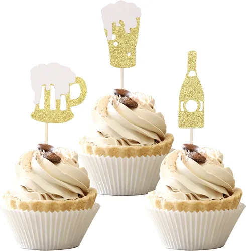 Miniatura 8 de 36 piezas de decoración para cupcakes de champán con purpurina dorada para celebrar baby shower, boda, fiesta de cumpleaños, suministros