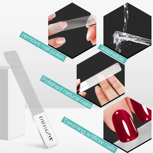 Miniatura 5 de Lima de uñas de cristal, 2 unidades de brillo de uñas de vidrio mejorado para uñas naturales, nano pulidor de uñas con estuche, kit de herramientas