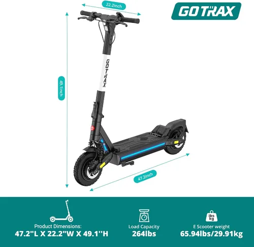 Miniatura 9 de Gotrax Ares - Patinete eléctrico todoterreno para adultos, neumáticos sin cámara de 10 pulgadas, autonomía de 25 millas con motor dual de 500W