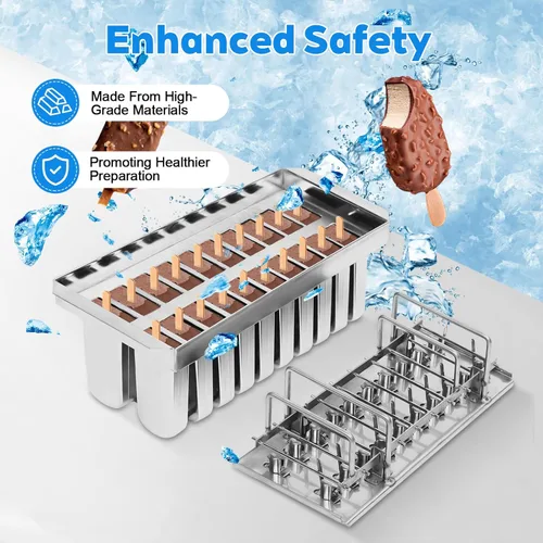 Miniatura 5 de 20 moldes de acero inoxidable para helados, 0.25 libras/una sola taza, moldes comerciales para paletas de hielo, soporte para moldes con tapa