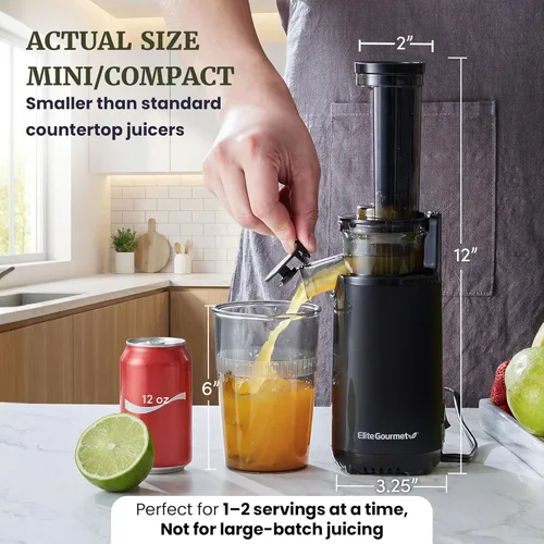 Miniatura 3 de Elite Gourmet EJX600 Exprimidor de zumo masticante compacto para espacios pequeños, exprimidor de prensa fría de zumo, rico en nutrientes
