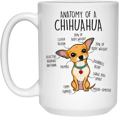 Miniatura 2 de Taza de café Chihuahua, lindo regalo para perro, regalo divertido para ella, él, mamá perro, papá, taza de anatomía Chiwawa de 11 onzas, color blanco