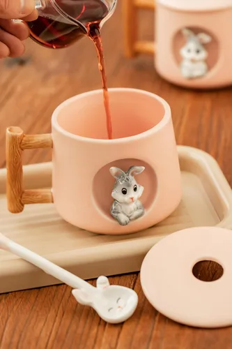 Miniatura 7 de DIHOclub Adorable Taza de Cerámica 3D de Conejo con Tapa y Cuchara Perfecta para Café, Té, Leche y Más - Regalo Ideal para Amantes de los Conejitos