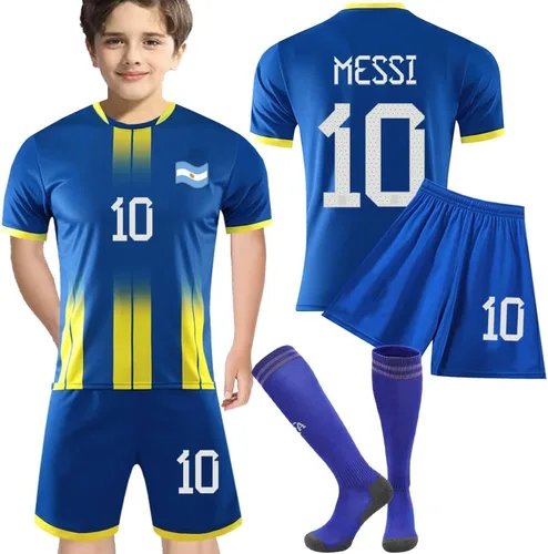 ELTONYA MESSii - Camiseta de fútbol argentina para niños y niños de la Copa Mundial 2022 HOMAwy Football Sports Team Shirt&Shorts Kit Uniforme