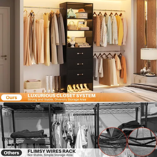 Miniatura 7 de Homieasy Sistema Organizador de Armario de 96 Pulgadas, Organizador de Armario Walk-In Personalizable de 8 Pies con Varillas para Colgar, Perchero