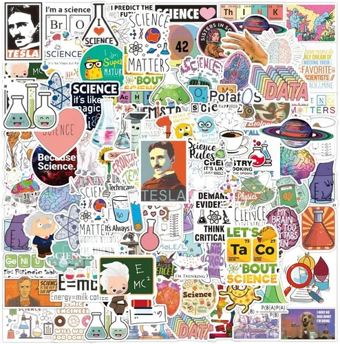Paquete de 100 calcomanías de ciencias naturales, física, química, biología, experimento de biología, calcomanías de laboratorio de ciencia para