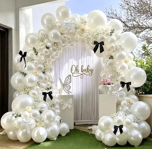Miniatura 14 de Kit de arco de globos color burdeos y negro, doble relleno, color granate, rojo oscuro, perla, blanco, arena, dorado, guirnalda de globos
