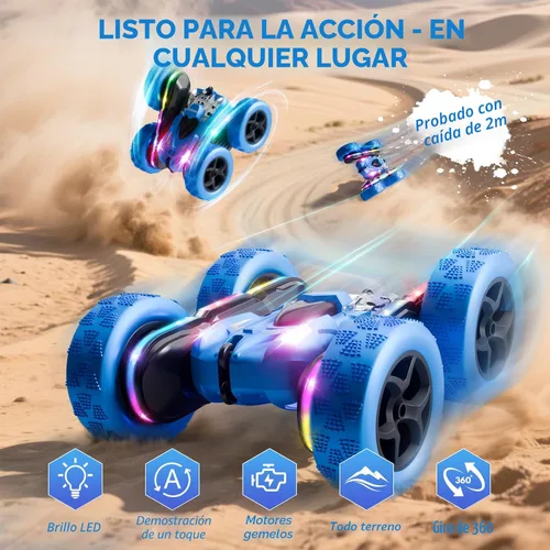 Miniatura 4 de Auto de Acrobacias con Control Remoto 4WD 360° Flip RC de Doble Cara, Barra de Luces LED, Batería Modular USB-C, 2.4 GHz, Juguete al Aire Libre