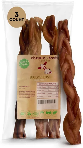 Miniatura 11 de chew-e&tasty Bully Sticks de 11 a 12 pulgadas para perros (paquete de 1 libra) – Golosinas para perros de un solo ingrediente de larga duración