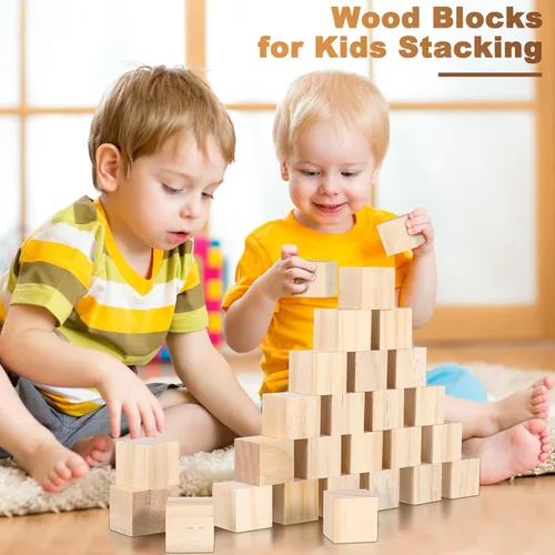 Miniatura 6 de Barydat 300 cubos de madera de 1 pulgada, bloques de madera sin terminar para manualidades, cubo cuadrado de madera natural en blanco para proyectos