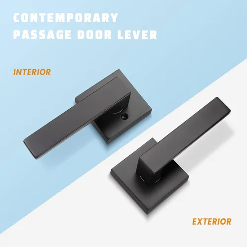 Miniatura 2 de KNOBWELL Paquete de 1 manija de puerta interior negra para uso en interiores, reversible para izquierda y derecha sin llave Negro