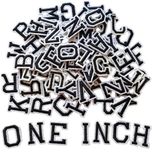 Parches de letras para planchar de 1 pulgada, 78 piezas, parches bordados del alfabeto A-Z para ropa, chaquetas, sombreros, mochilas, jeans, negro