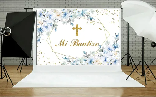 Miniatura 4 de Mi Bautizo - Telón de fondo de fotografía de flor de peonía azul, angel, primera comunión, bautismo, decoración de fiesta, bautizo, baby shower