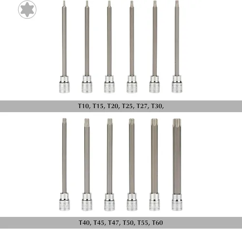 Miniatura 2 de EMENTOL 12 piezas 3/8" de transmisión Extra Largo Juego de enchufes de brocas torx, CR-V, acero S2, juego de enchufes de brocas de estrella de 5.9