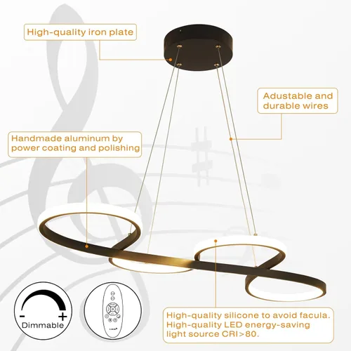 Miniatura 6 de Lámpara LED negra regulable moderna para comedor sobre mesa, altura ajustable con control remoto