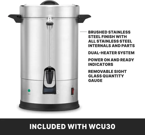 Miniatura 5 de Waring Urna de café comercial, percolador eléctrico de acero inoxidable con capacidad de 30 tazas, sistema de calentador dual para cocinas