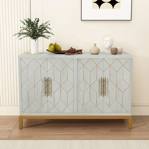 Miniatura 12 de HLR Gabinete de Acento con 4 Puertas y Estantes, Gabinete Aparador Buffet con Ribete Dorado, Almacenamiento Negro Moderno para Sala de Estar