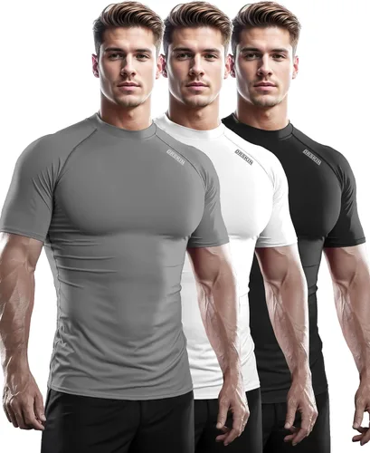 DRSKIN Paquete de 3, 2 o 1 camisa de compresión para hombre, manga corta, camiseta deportiva de capa base, atlética, correr, entrenamiento activo