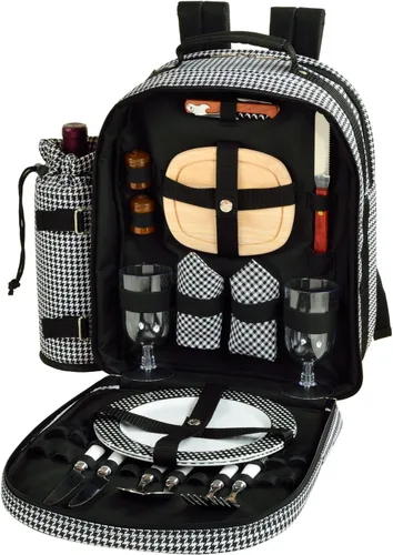Miniatura 6 de Picnic at Ascot Mochila de picnic para 2 personas equipada con enfriador y soporte de vino aislado, diseñada y montada en los Estados Unidos negro