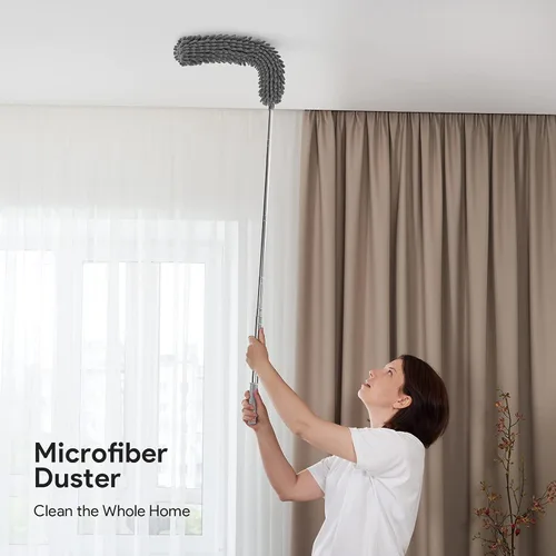 Miniatura 7 de DELUX Plumero de microfibra con 7 plumeros, reutilizables, flexibles, lavables, con poste de extensión extra largo de 100 pulgadas para limpiar